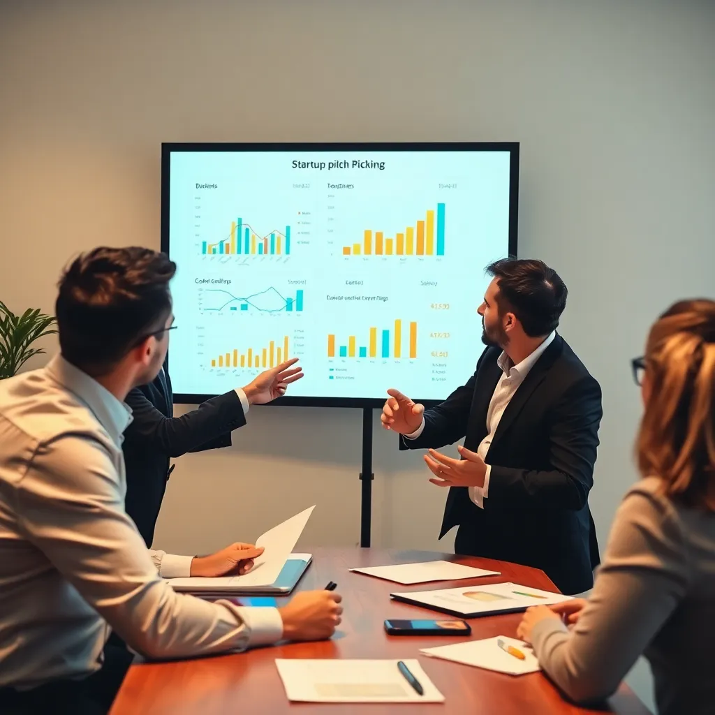 Group of investors discussing a startup pitch